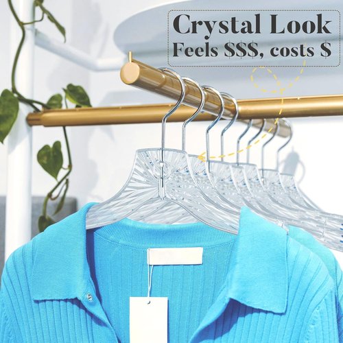 HOUSE DAY Clear Plastic Hangers - Durable 12 Pack Crystal Dress Hangers for Women | 16.7'' Versatile Design with 360° Swivel Hook