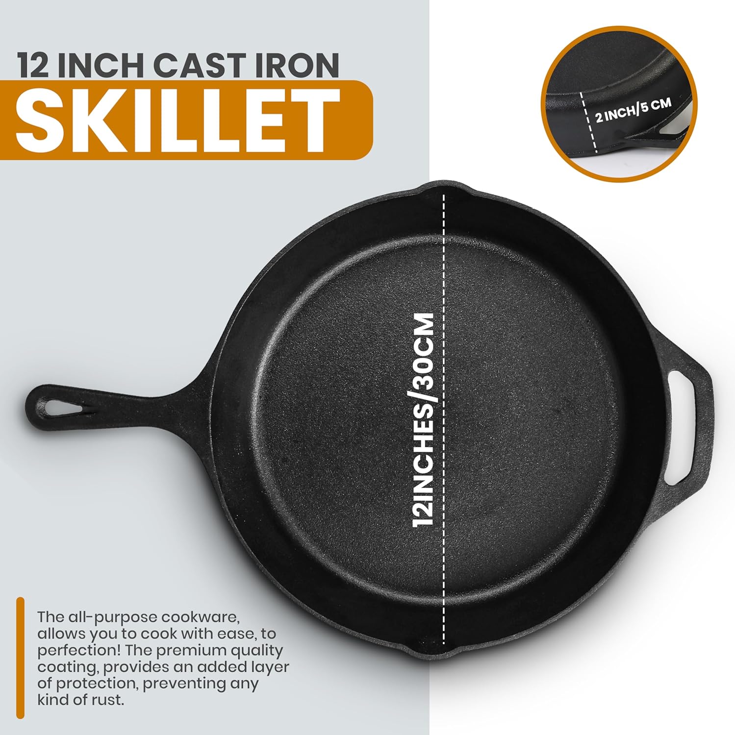 Utopia Kitchen 12-Inch Cast Iron Frying Pan - Pre-Seasoned Skillet with Lid for Indoor & Outdoor Cooking
