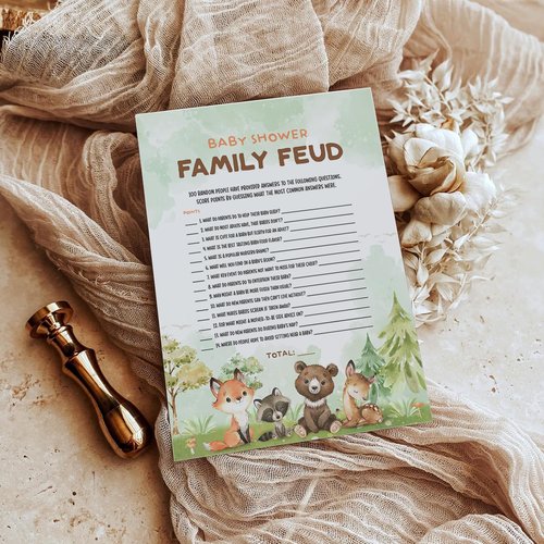 50 Baby Shower Family Feud Game Cards, Woodland Baby Shower Games Activity for Girl or Boy, Gender Neutral, Woodland Theme