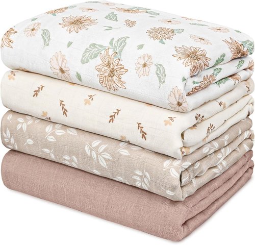GLLQUEN Baby Muslin Swaddle Blankets - Soft & Breathable 4-Pack (35" x 40") | Perfect Newborn Gift