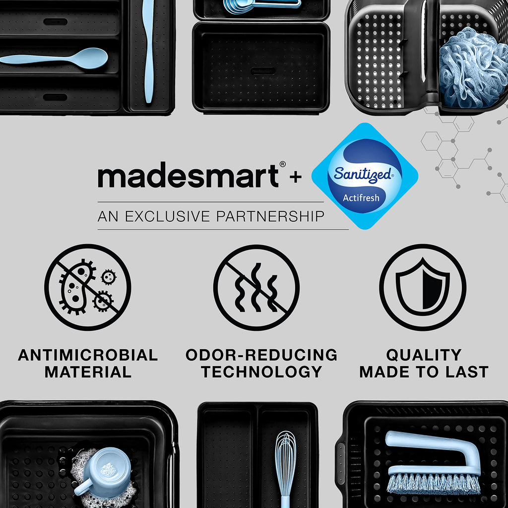 madesmart 3 Compartment Premium Utensil Tray, Multi Purpose Storage Organizer, Non Slip Lining, Deep Storage for Ladles, Whisks & Serving Tools, for Drawers & Home Organization, White
