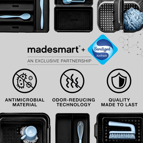 madesmart Antimicrobial 2-Tier Organizer, Multi-Purpose Slide-Out Storage with Handles and Dividers for Home and Bath, Frost, Pack of 4