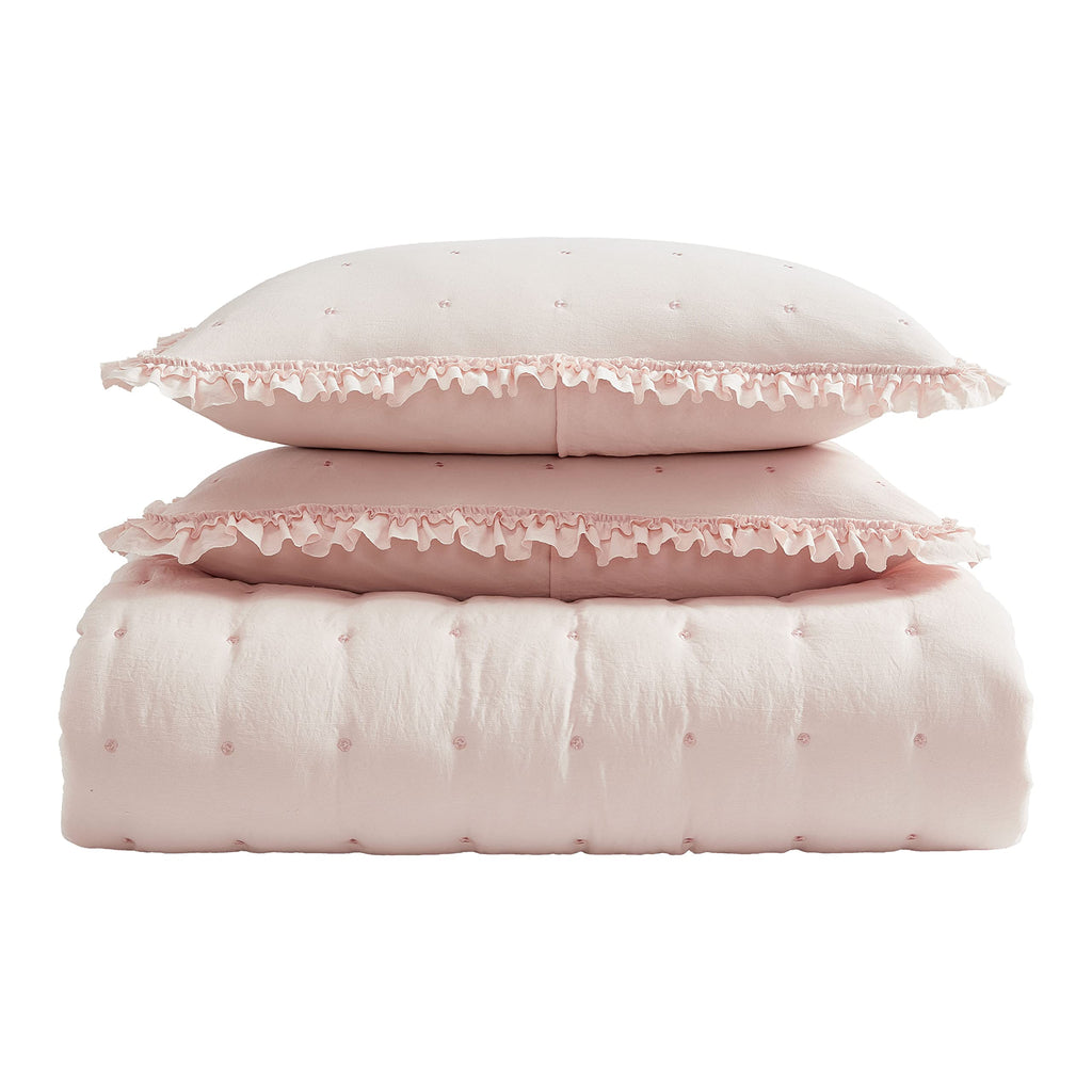 Laura Ashley – Twin Quilt Set, Ultra Soft Bedding with Matching Sham, Ruffled Pink Room Decor, College Dorm Room Essentials (Hailee Pink)