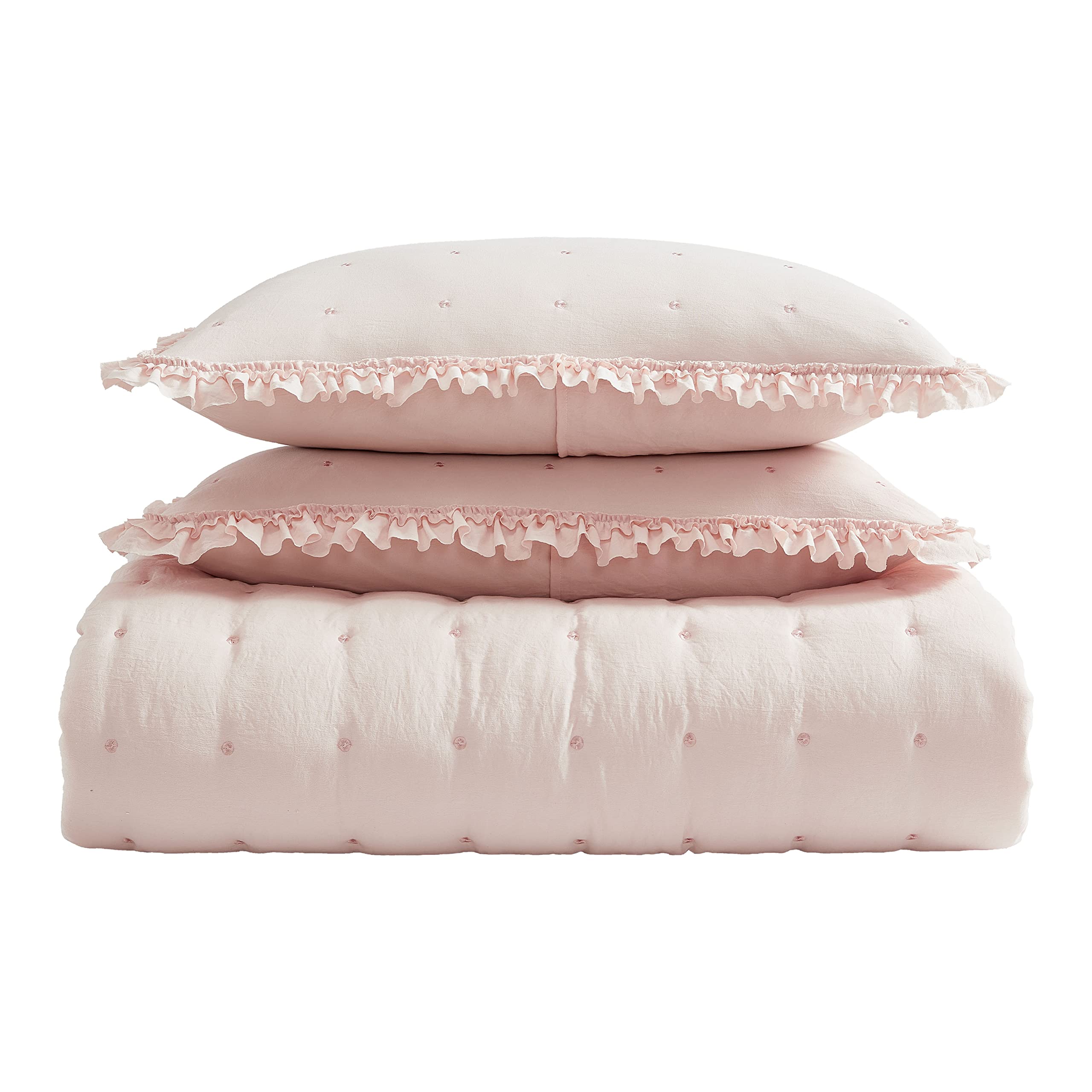 Laura Ashley – Twin Quilt Set, Ultra Soft Bedding with Matching Sham, Ruffled Pink Room Decor, College Dorm Room Essentials (Hailee Pink)