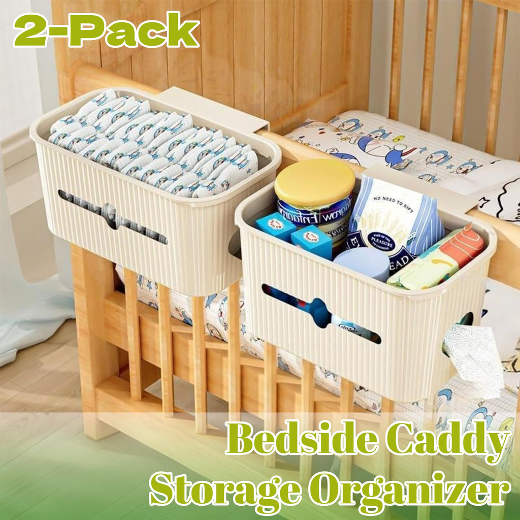 VIREYA Bedside Storage Box Bin Organizer Diaper Caddy Organizer for Kids Bed, Crib, Playard ,Playpen, Nursery Bedroom, Bathroom Essentials,for Books, Tissues, Cup & Snacks (Beige)
