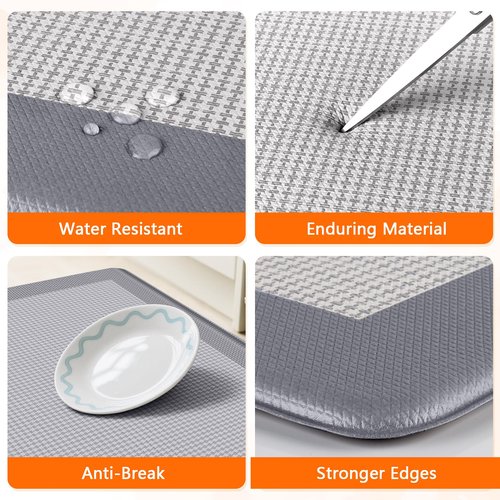 SofterCharm Kitchen Mats, 2PCS Kitchen Rugs for Floor, Cushioned Anti-Fatigue Mats for Kitchen Floor, Non-Slip Standing Desk Mat for Sink, Home, Laundry & Office, 17.3"x30"+17.3"x47" (Grey)