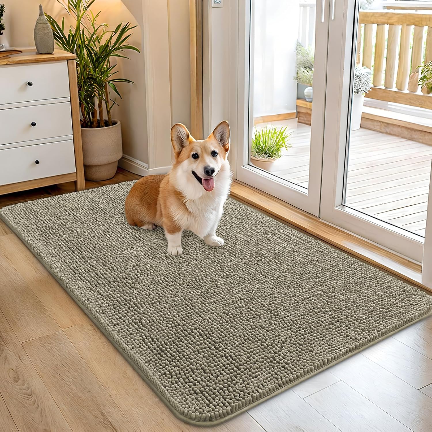 OLANLY Dog Door Mat - Absorbent Non-Slip Washable Doormat for Muddy Paws | 45x27, Warm Taupe
