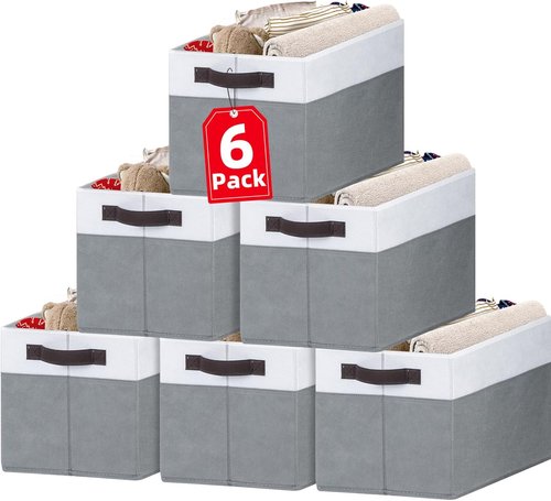 Criusia Closet Organizers - 6 Pack Storage Bins with Handles for Bedroom & Nursery Organization