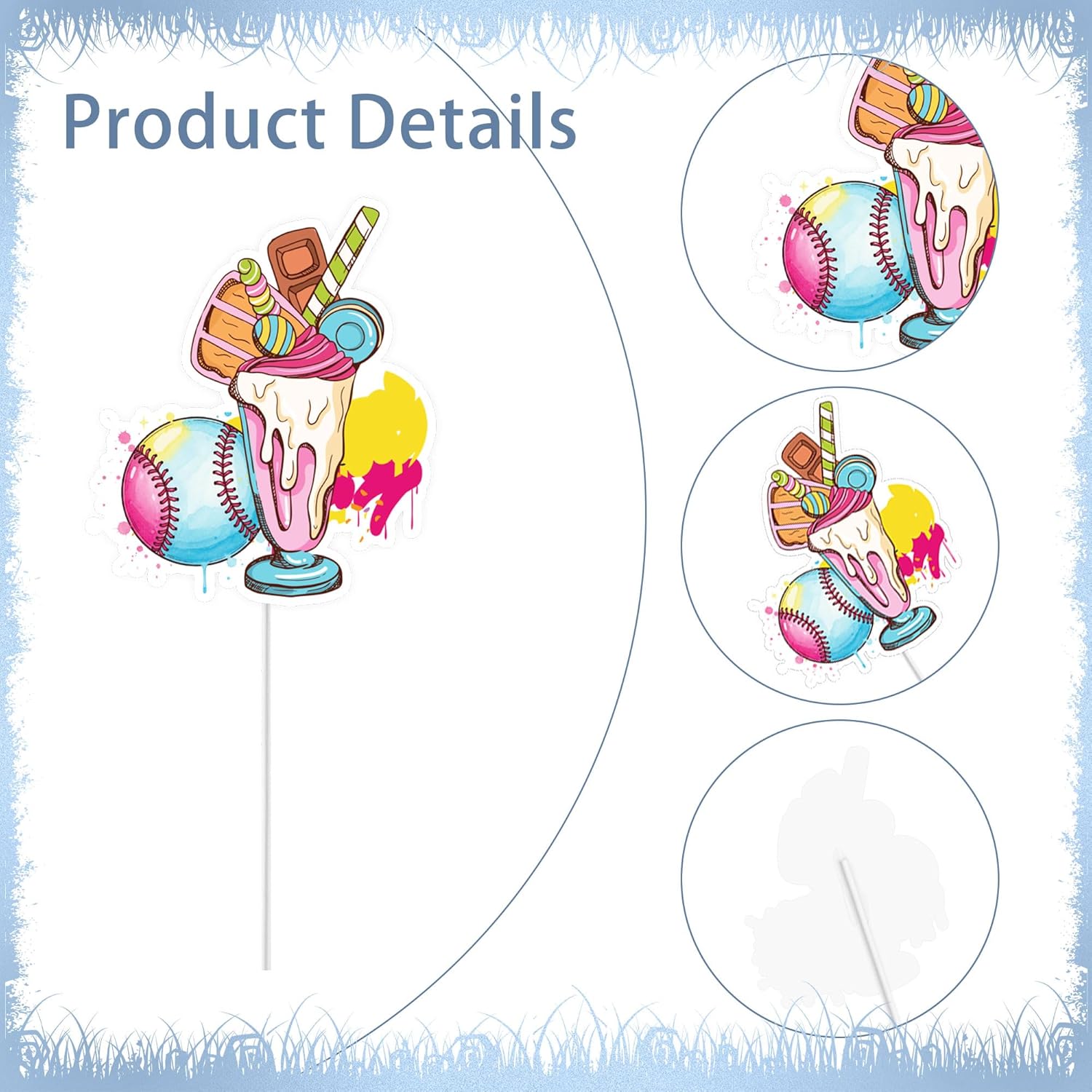 Regine Switzerland Ice Cream Drip Baseball Party Decorations - 36 Pcs Cupcake Toppers for Kids' Birthdays
