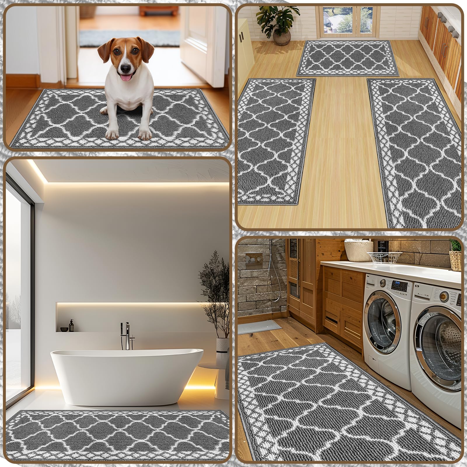 DINSUMRUG Kitchen Mats for Floor 3 Piece Set,Soft Comfort Kitchen Runner Rugs Non Skid Washable,Farmhouse Kitchen Mats for Floor Sets,Kitchen Area Rug Floor Mat for Bathroom Entryway Indoor Door