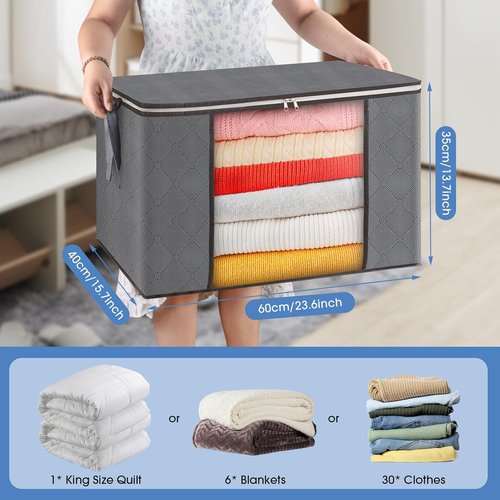 AIOR Storage Bags - 90L Large Foldable Clothes Organizers | Sturdy Zippers & Handles, 2 Pack for Bedding & Blankets