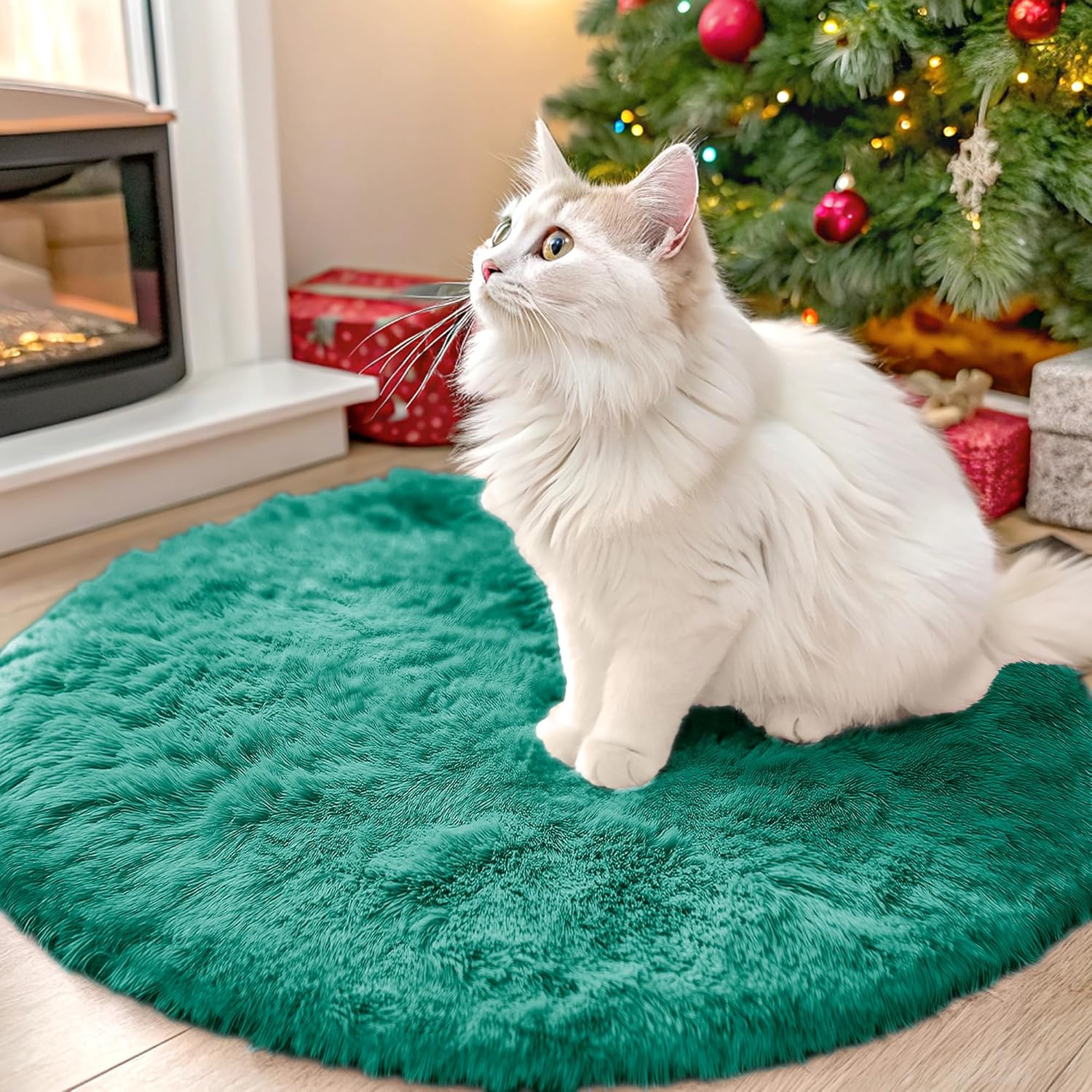 OLANLY Teal Green Round Rug - Soft, Fluffy Shaggy Carpet for Bedroom | 2 ft Machine Washable Area Rug