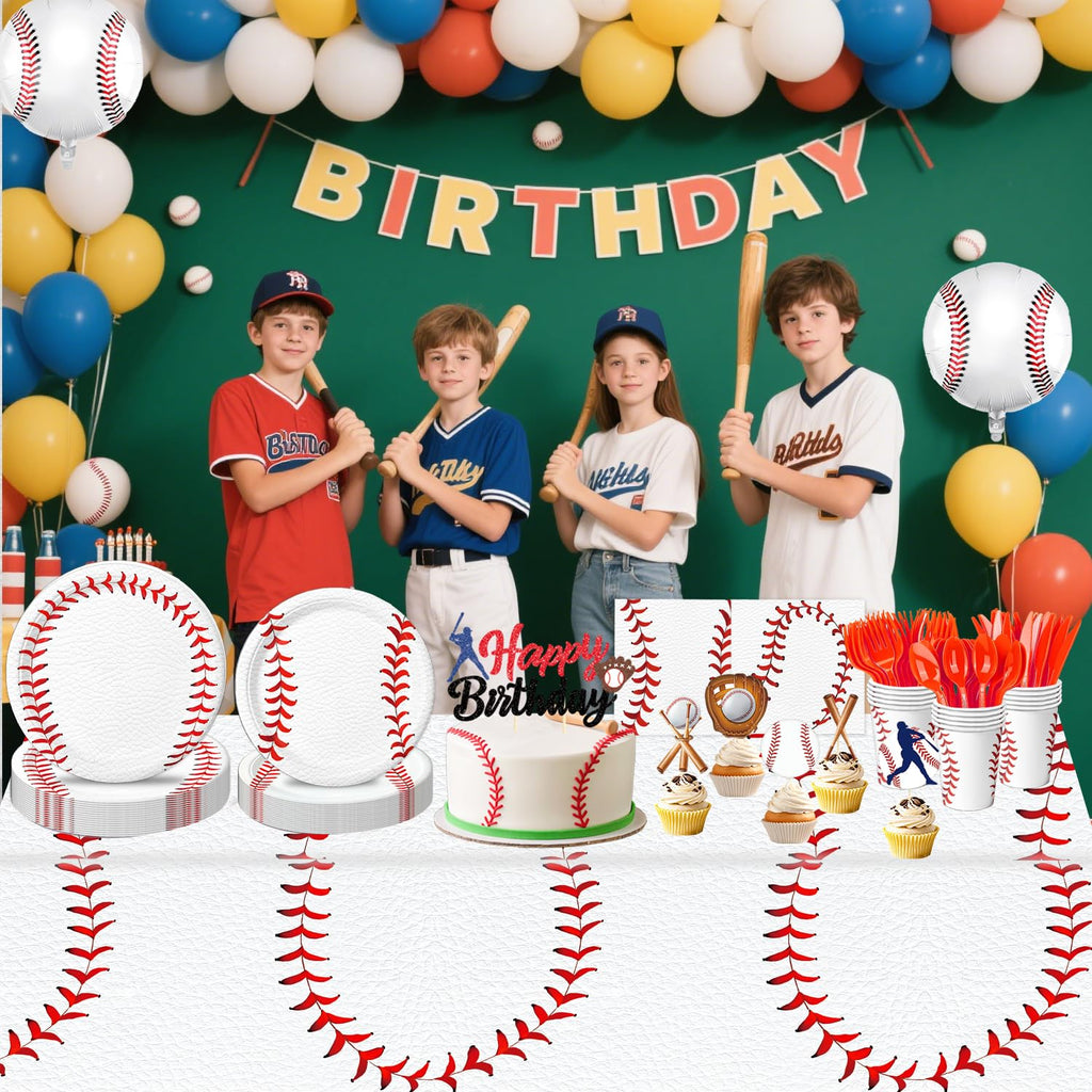 Oigco 140 PCS Baseball Birthday Decorations, Baseball Party Supplies Includes Plates, Napkins, Cups, Cutlery for Baseball Party Decorations, Serve 20