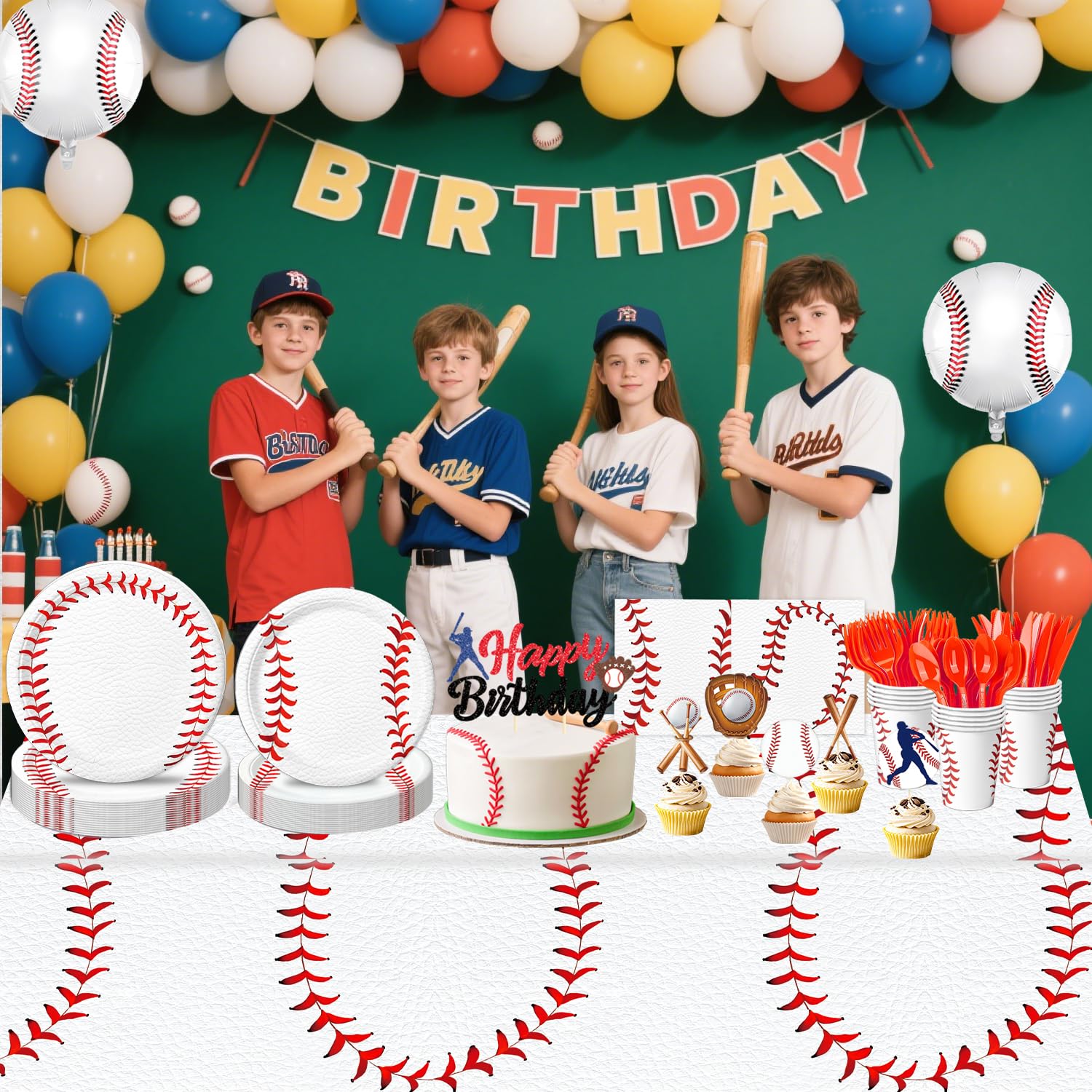 Oigco 140 PCS Baseball Birthday Decorations, Baseball Party Supplies Includes Plates, Napkins, Cups, Cutlery for Baseball Party Decorations, Serve 20