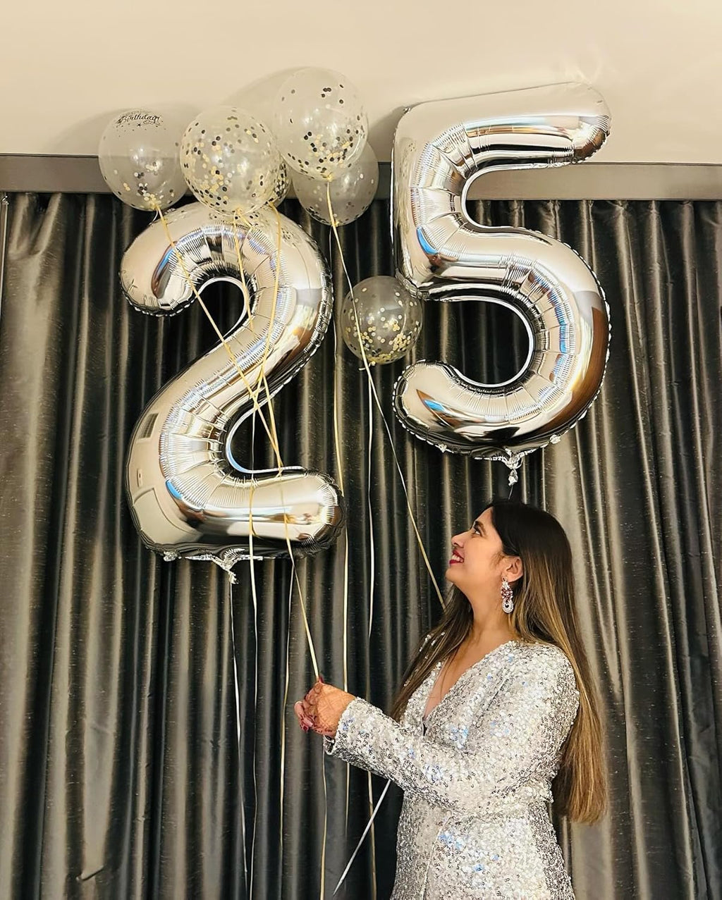 Silver Number 25 Balloon - 40 Inch Metallic Decoration for 25th Birthday Celebrations