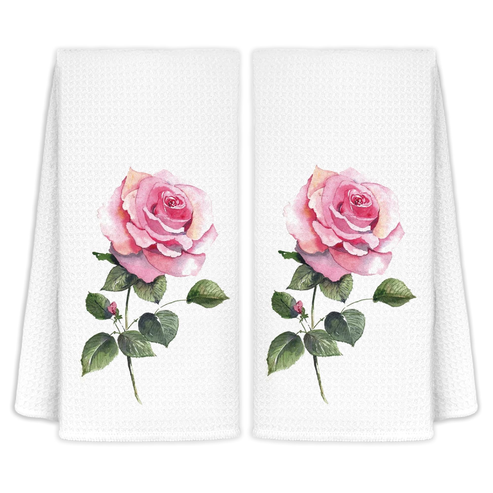 CIOJUNE Roses Flowers Floral Kitchen Towels Set of 2 - Roses Flowers Decorative Hand Towels for Bathroom Decor Dish Towels for Kitchen Floral Hand Towels, 16x24