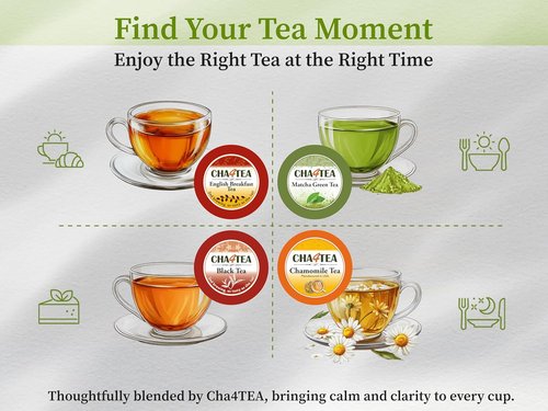 Cha4TEA Variety Pack Tea - 100-Count Compatible with Keurig | Green, Black, Earl Grey & More