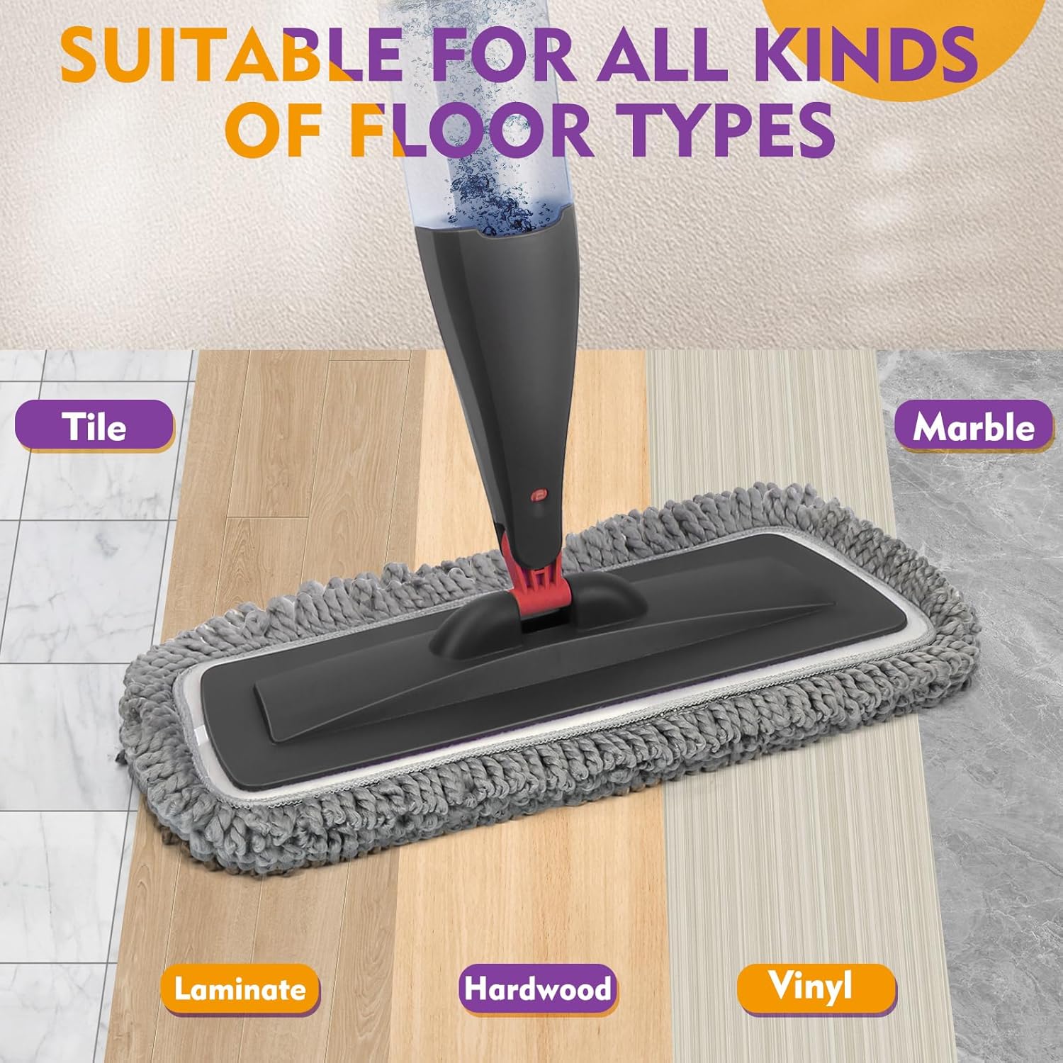 Skiennix Spray Mop - Microfiber Wet Mop with 800ml Refillable Bottle for Hardwood & Tile Cleaning