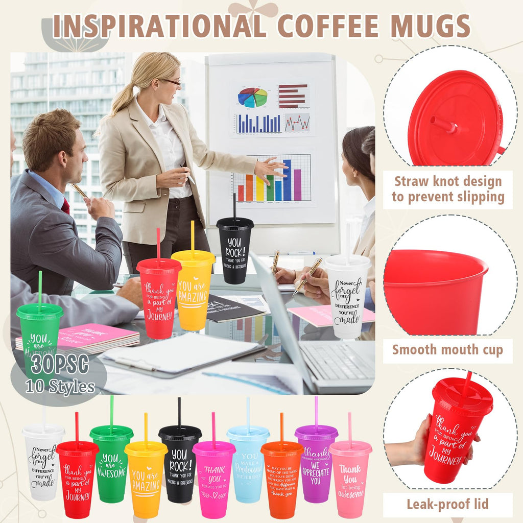 Widecook 181 Pcs Employee Appreciation Gifts 24 oz Inspirational Plastic Cups with Lid and Straw Notebooks Ballpoint Pens Keychains PVC Gift Bags Thank You Supplies for Teacher Coworker Staff(Classic)