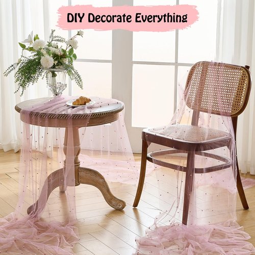 Fanami 1 Pack Pearl Table Runner -10FT Blush Pink Boho Tulle Table Runners 120 Inches Long Rustic Sheer Lace Fabric Centerpieces for Wedding Arch Birthday Party Bridal Veil Baby Shower Decorations
