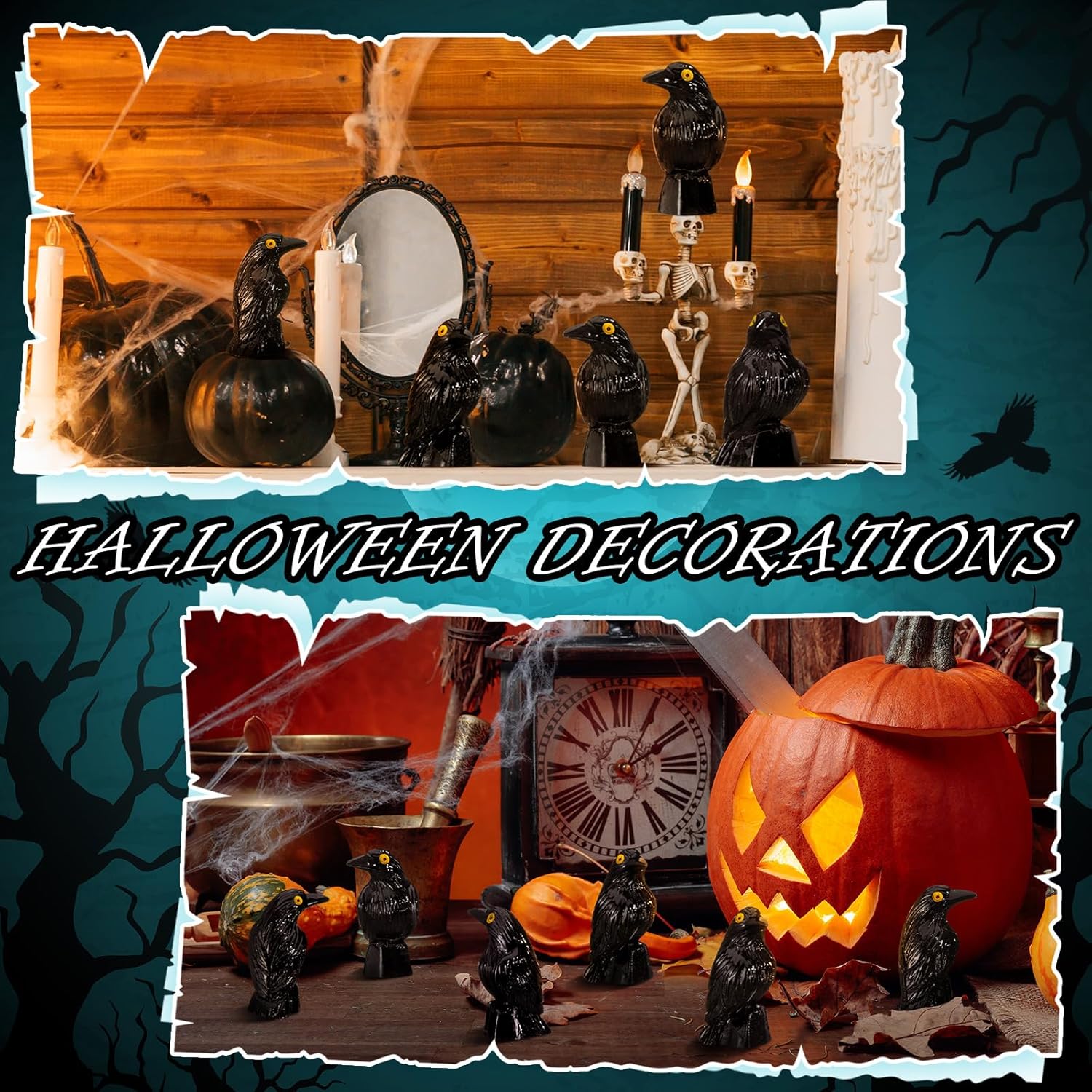 Skiennix Miniature Crows Decor - 150 Pcs Black Resin Raven Figurines for Spooky Holiday Scenes