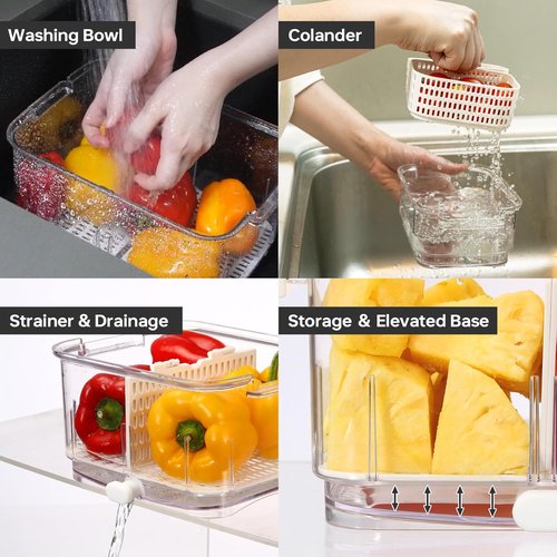 Felli Duo Fresh Produce Saver - Fruit & Vegetable Storage Container with Vent & Drainage | Refrigerator Keeper