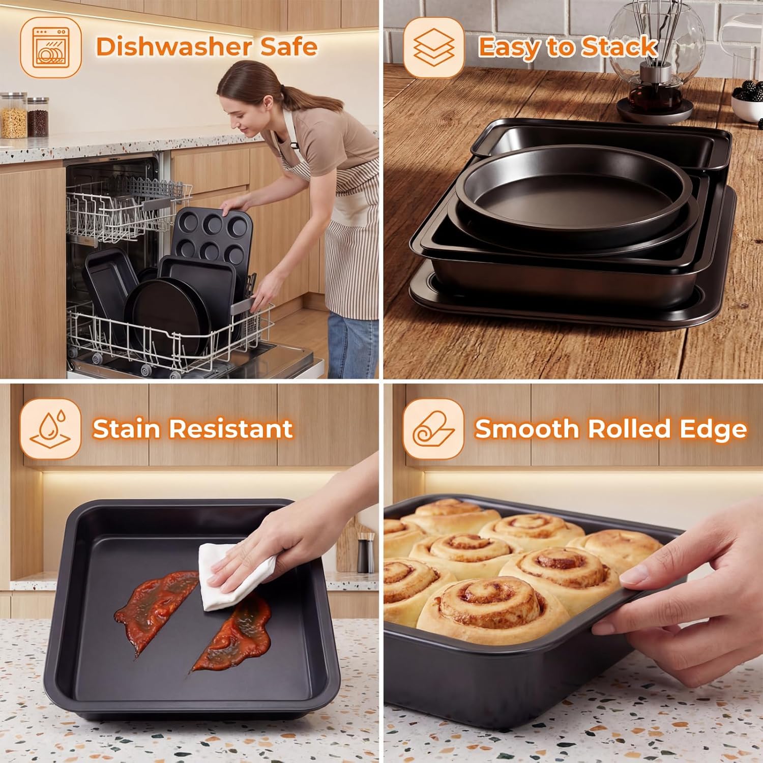 Regine Switzerland Nonstick Baking Set - 6-Piece Bakeware Pans for Cakes, Muffins & Roasting | Oven & Dishwasher Safe