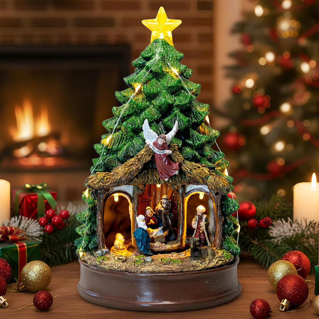 Regine Switzerland Christmas Tree Nativity Scene - Animated & Musical LED Lights | Festive Home Decor