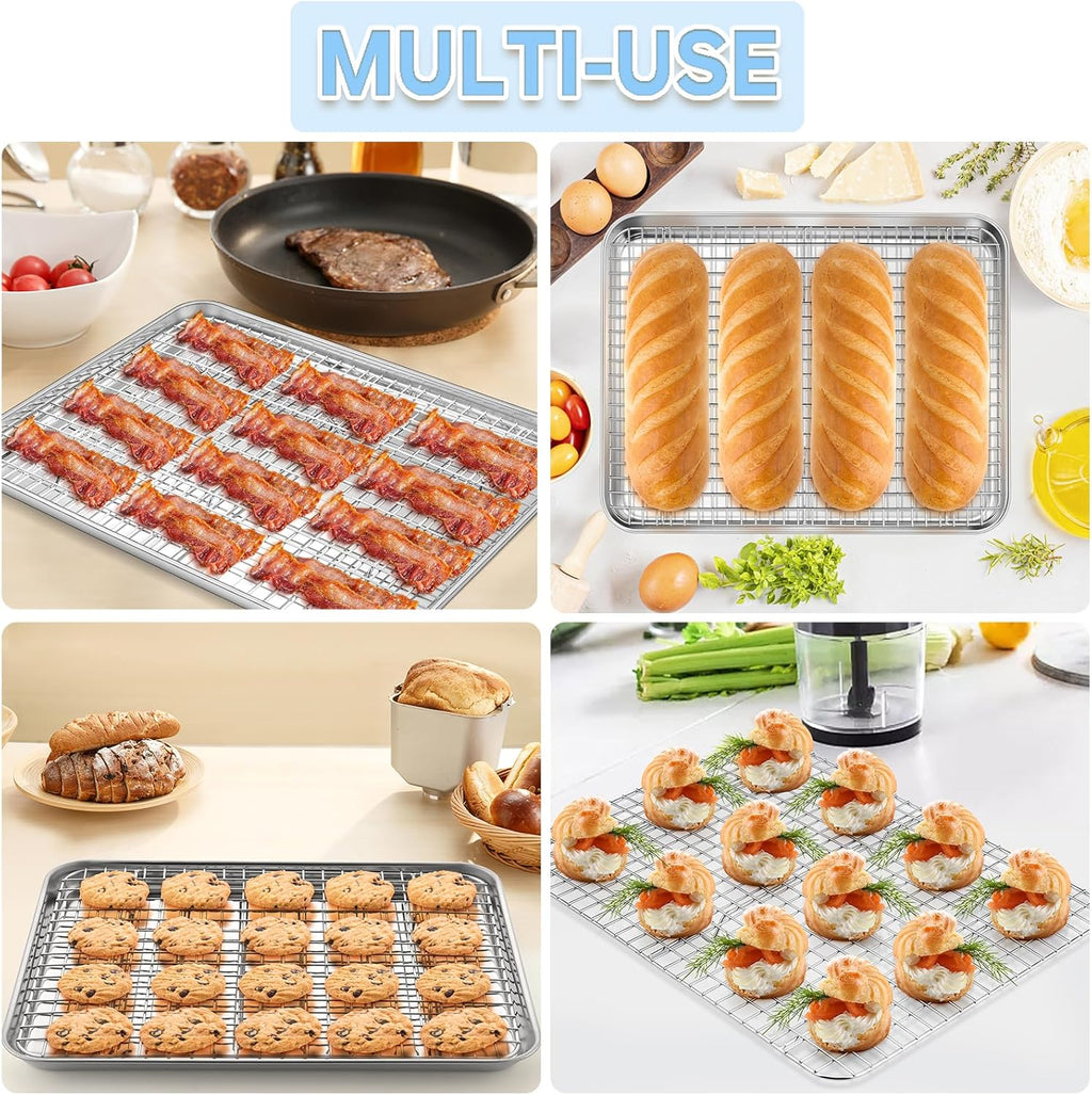 TeamFar Stainless Steel Baking Sheet with Rack - 16 x 12 Inch Heavy-Duty Cookie Pan for Roasting & Cooling