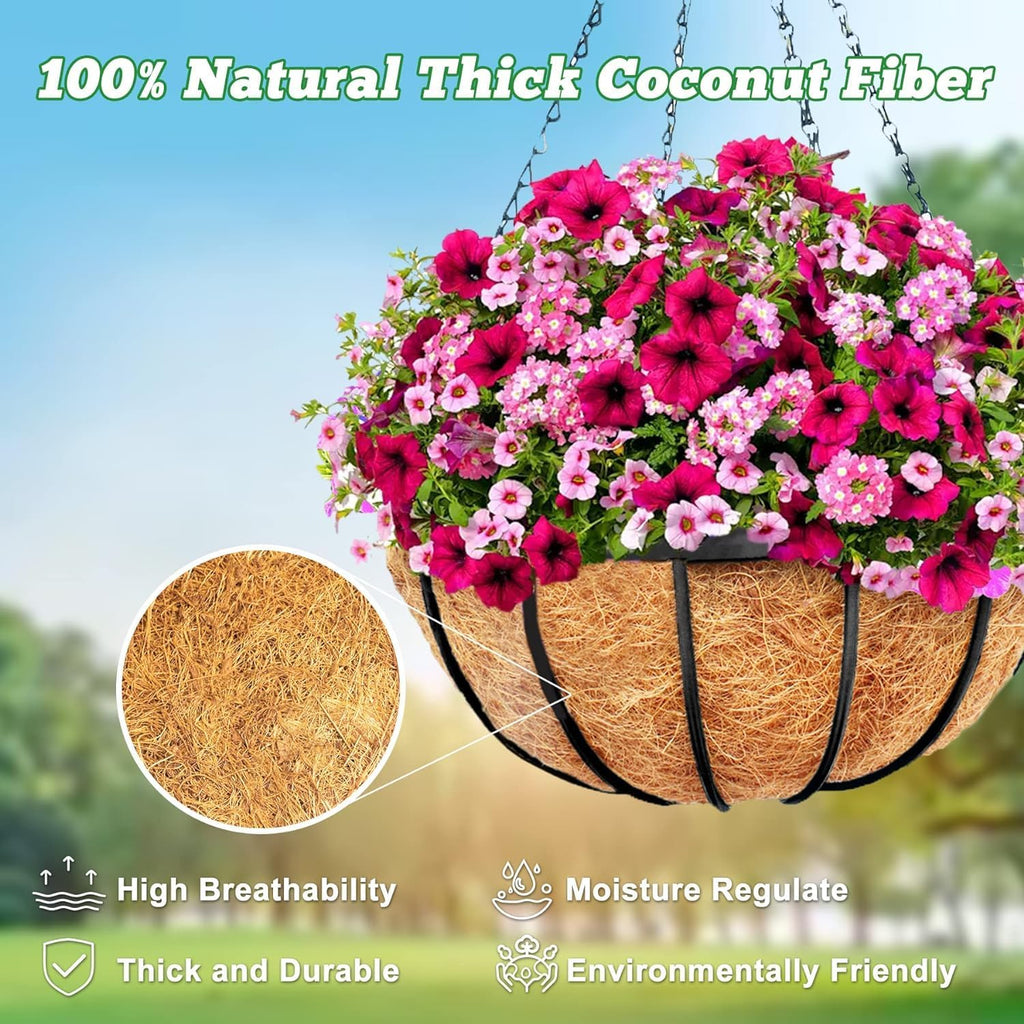 Y&M 14" Round Coconut Fiber Liner - Pre-Formed Replacement for Hanging Baskets | 2 Pack