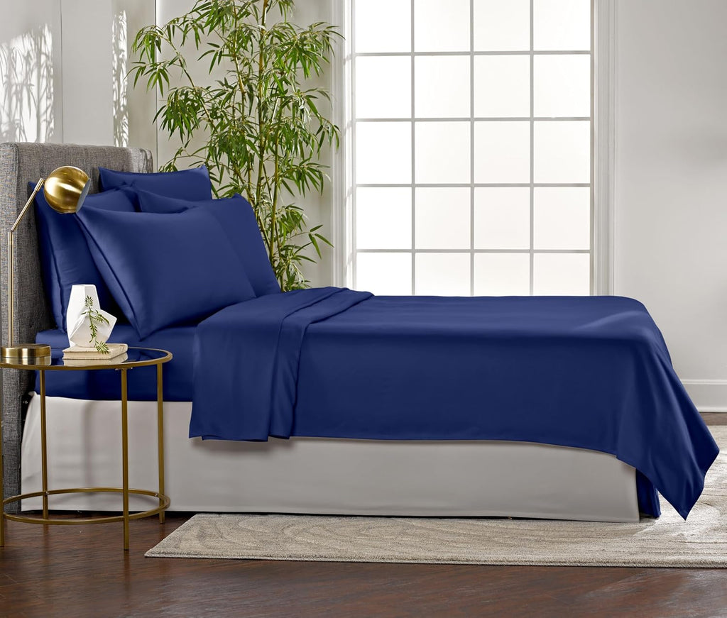 Pure Bamboo Queen Sheets - 100% Organic Viscose Bed Sheet Set, Luxuriously Soft & Cooling | Cobalt Blue