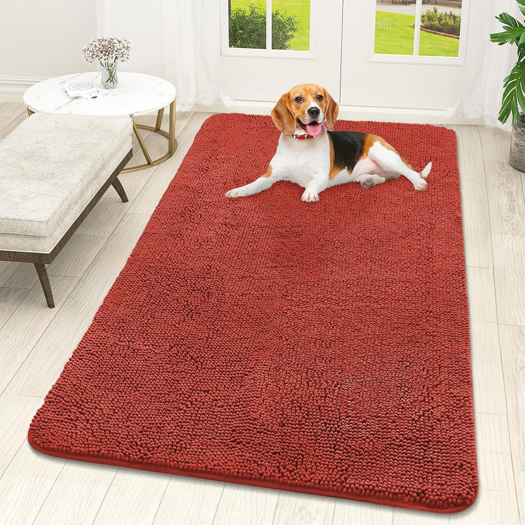 OLANLY Dog Door Mat - Absorbent Non-Slip Chenille Mat for Muddy Paws | 59x32, Maple Red