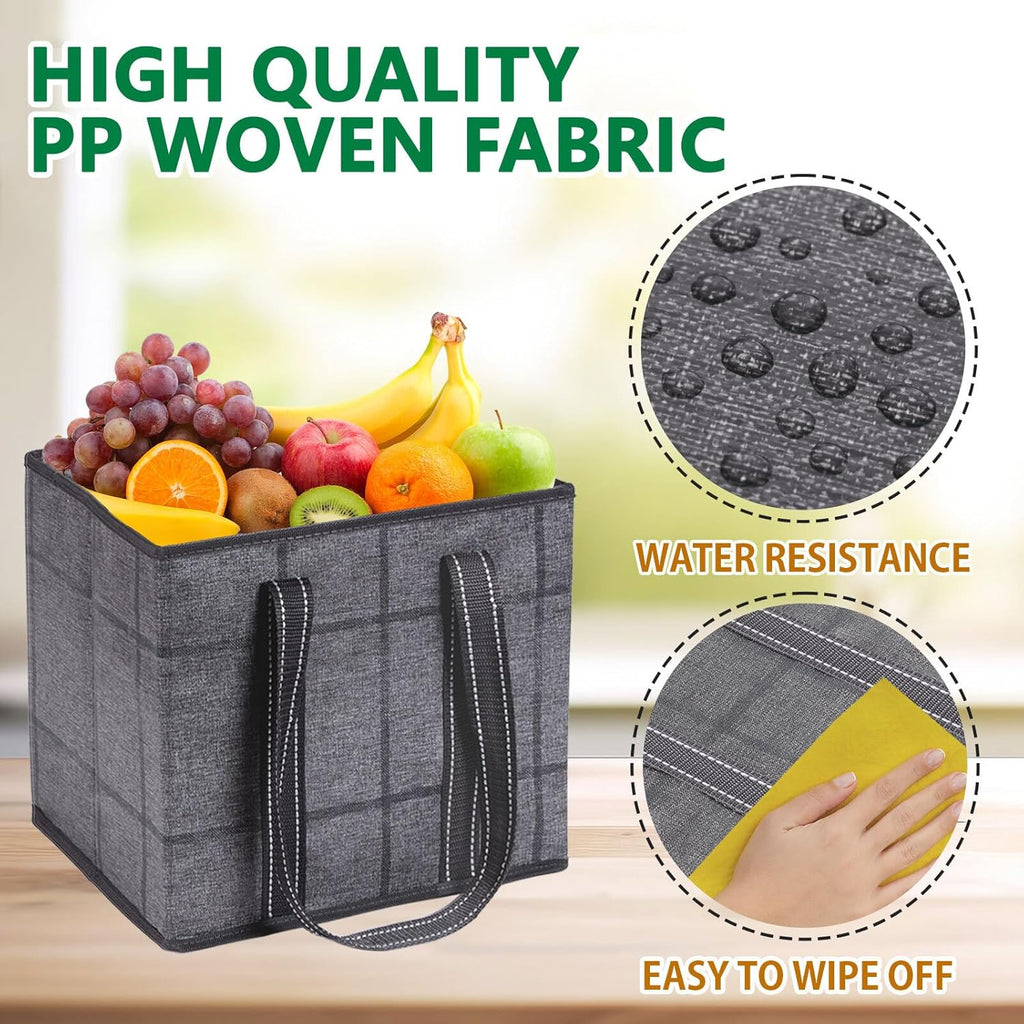 VENO Reusable Grocery Bags - Heavy-Duty Utility Tote with Handles & Hard Bottom | 3 Pack, Water Resistant, 6 Gallon