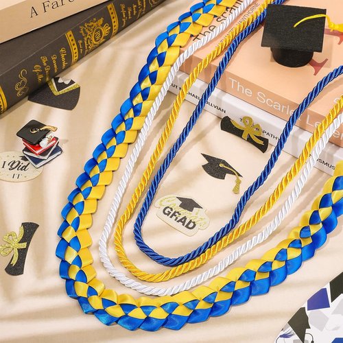 FYSUIMU Graduation Leis - 4 Pcs Blue, Gold & White Honor Cords with Tassels | Perfect for College & High School Grad Parties