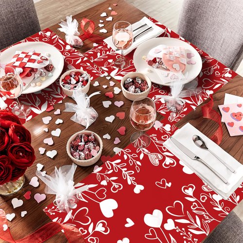 Red Heart Love Leaves Paper Placemats Disposable 50 Pack Happy Valentine's Day Placemats 16x 11 Inch Paper Table Mats for Home Kitchen Dining Table Party Decoration