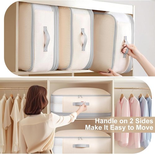 Comforter Storage Bag - 130L Large Capacity Washable Compression Organizer | 4-Layer Space Saving, 2-Pack, Beige