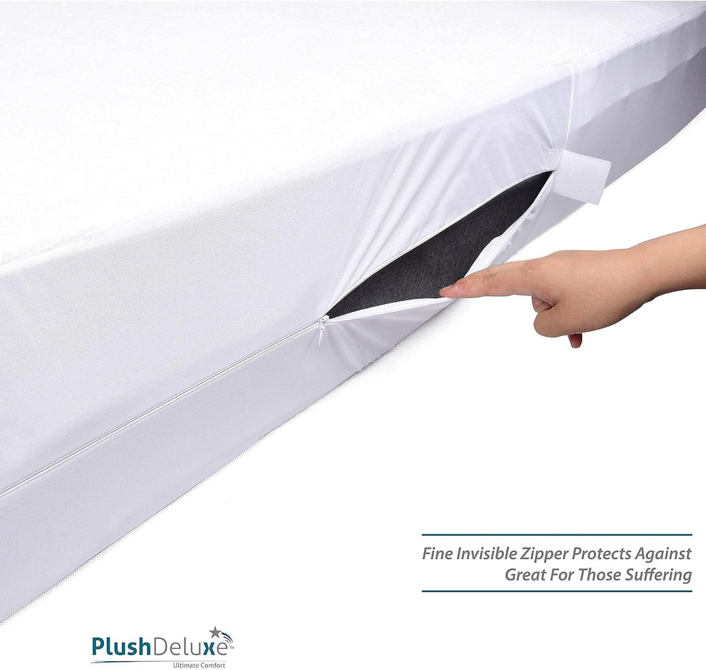 PlushDeluxe Waterproof Mattress Encasement - Soft Cotton Terry Surface | Fits 9"-12" Deep Twin 39x75