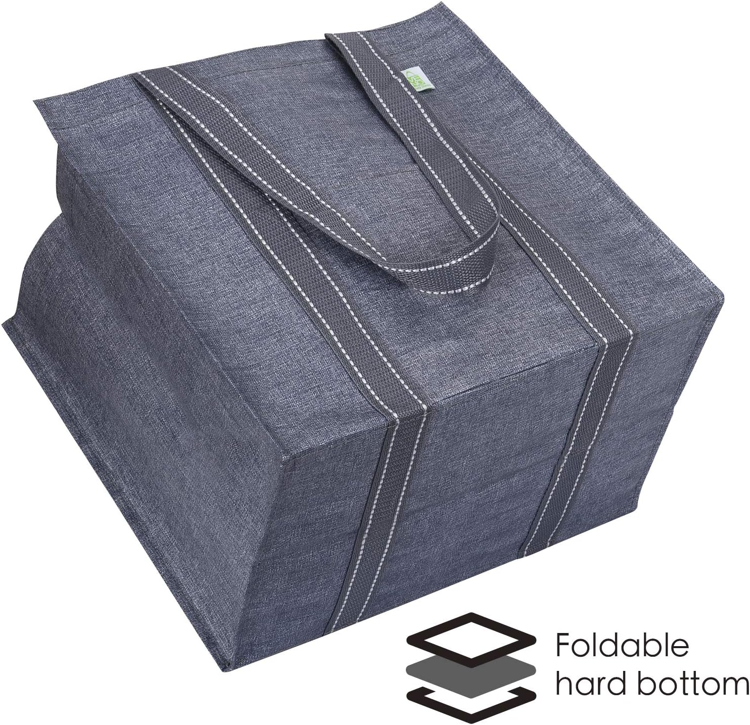 VENO Reusable Grocery Bags - Heavy-Duty Shopping Bags with Handles | Foldable & Upright Design (Gray, 4 Pack)
