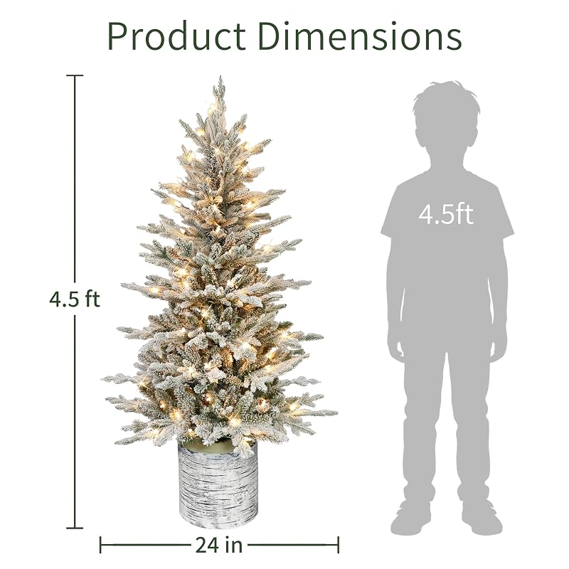Puleo International 4.5 ft Pre-Lit Potted Flocked Arctic Fir Christmas Tree - 70 Clear Lights, 419 Tips