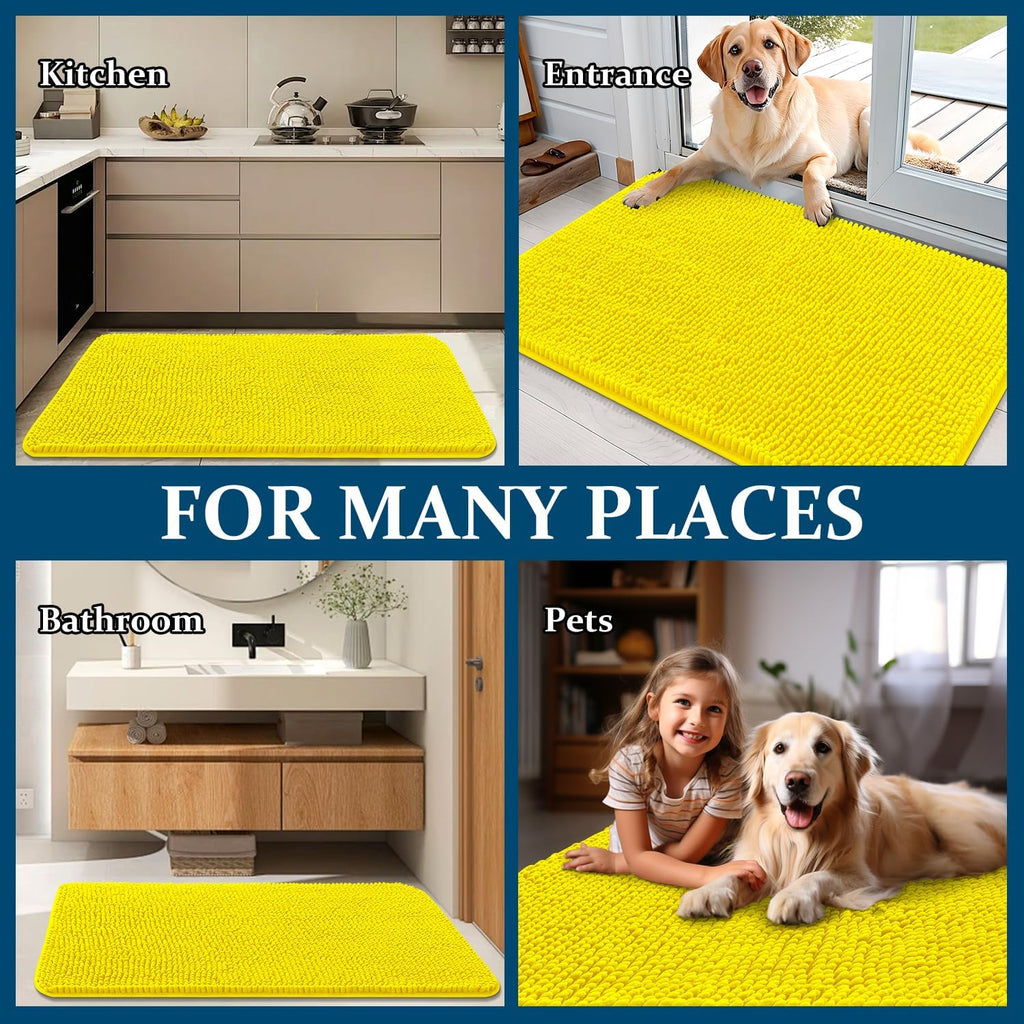 OLANLY Dog Door Mat - Absorbent Non-Slip Washable Doormat for Muddy Paws | 30x20 Lemon Yellow