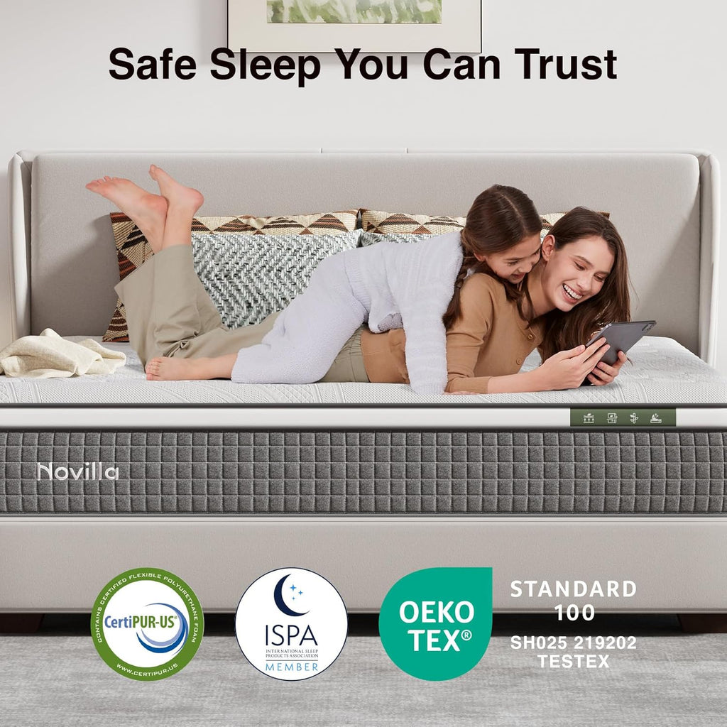 Novilla King Size Mattress - 10 Inch Hybrid Design with Gel Memory Foam & Cool-Touch Cover for Deep Sleep