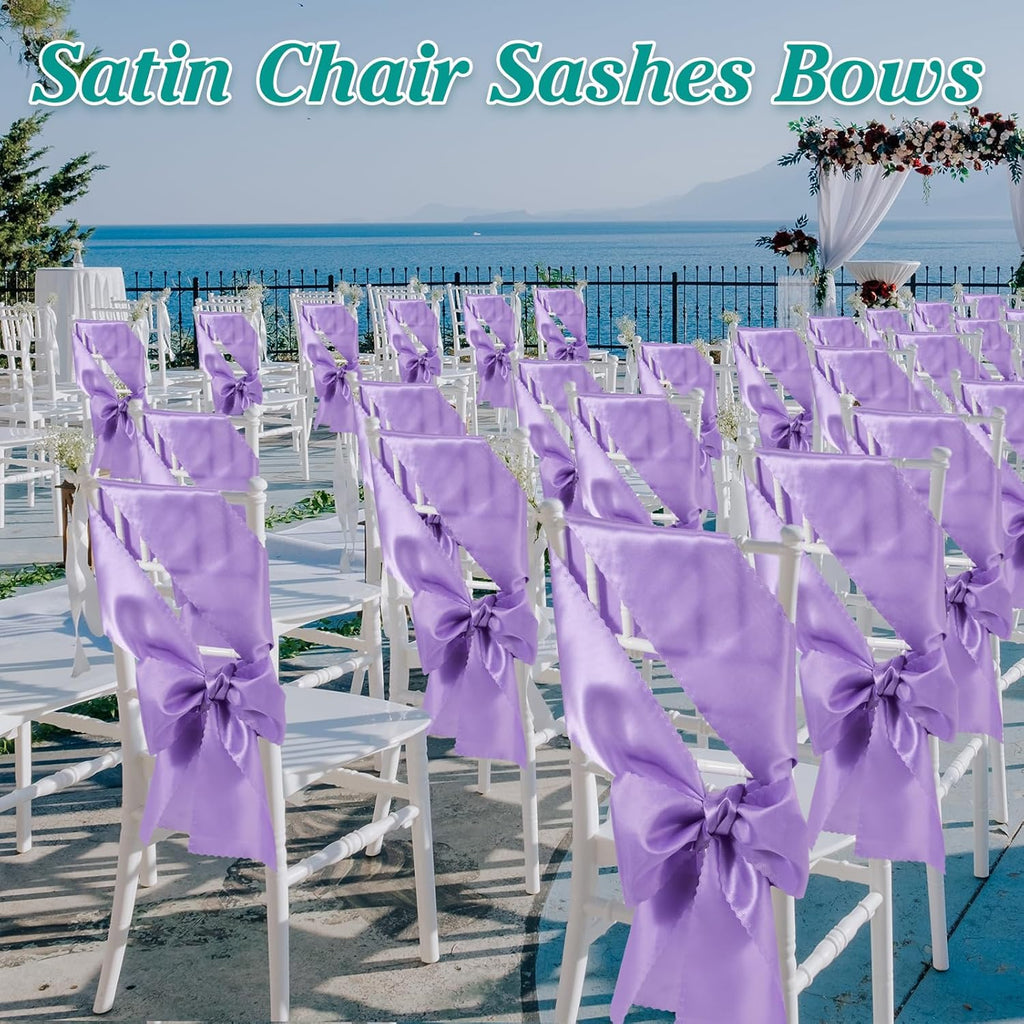 Skiennix Black Satin Chair Sashes - Upgraded 7" x 108" Bows for Weddings & Events | 50 Pack