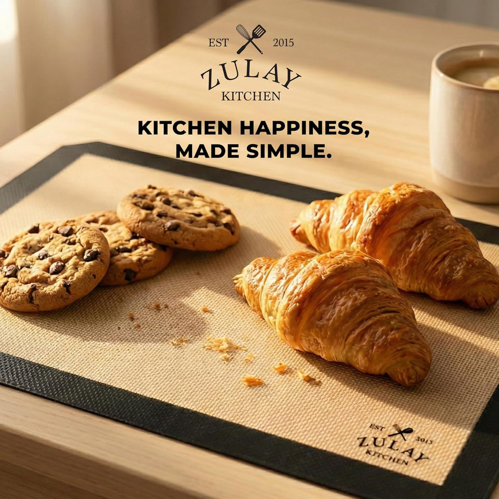 Zulay Kitchen Silicone Baking Mats 2-Pack - Reusable Nonstick Sheets for Oven & Pastry (16.5"x11.6") - Easy to Clean, Heat Resistant (Black)