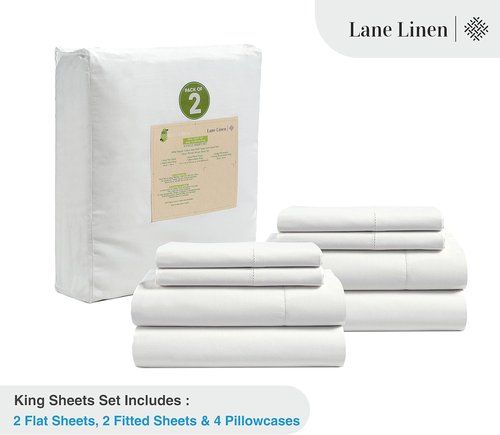 LANE LINEN 100% Organic Cotton King Sheet Set - Breathable Luxury Bedding, 4-Piece White Set with 15" Deep Pocket
