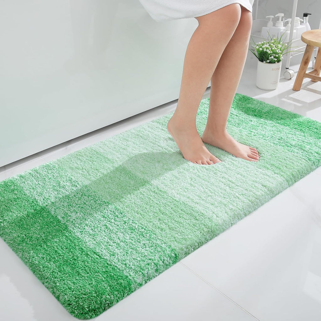 OLANLY Bathroom Runner Rugs - Extra Soft Microfiber Bath Mats | Quick Dry, Rubber Backing, 47x24, Green