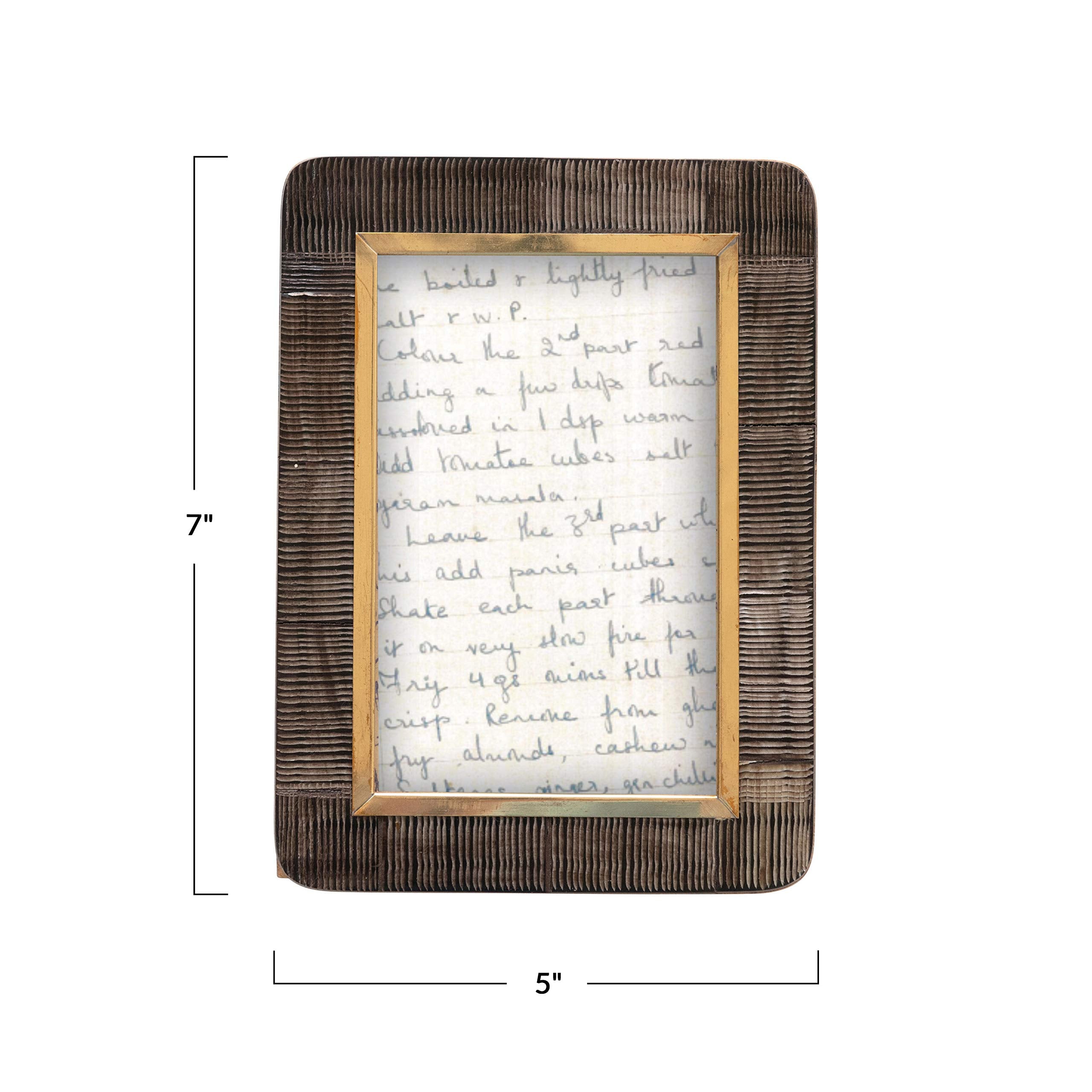 Creative Co-Op Hand-Carved Horn Photo Frame with Brass Border, Black & Natural (Holds 4" x 6" Photo)