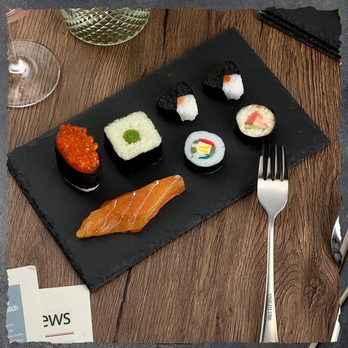 Hoolerry 15 Pcs 10 x 6 Inch Slate Charcuterie Boards Bulk, Mini Slate Cheese Board Black Sushi Platters Individual Stone Serving Tray Plates for Food, Appetizers, Cheese, Meat, Party