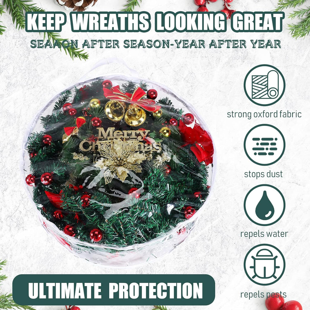 Shappy Clear Christmas Wreath Storage Container - 24 Inch Wreath Bag with Dual Zippers & Reinforced Handles