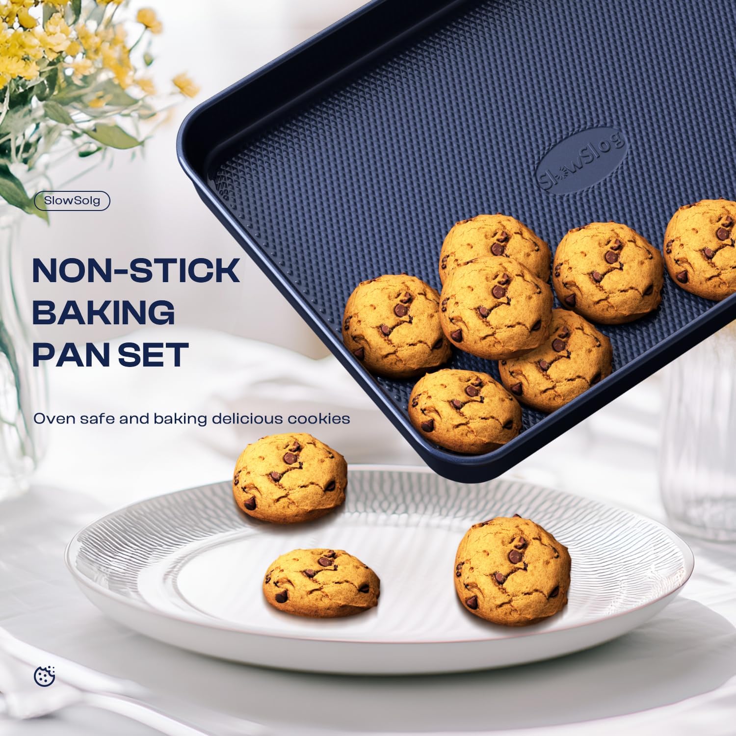 Skiennix 8-Piece Baking Pans Set - Nonstick Bakeware for Oven | Ceramic Coated Blue Cookie & Muffin Pans