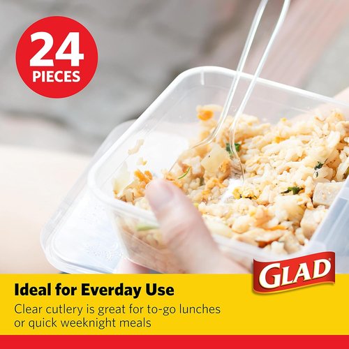 Glad Crystal Clear Heavy Duty Forks - 24 Count Strong Disposable Plastic Forks for Daily Use